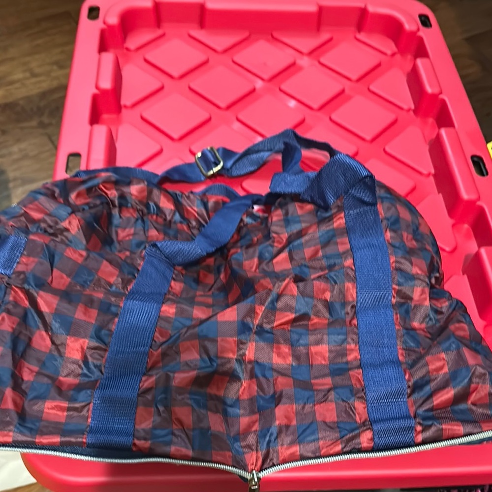 Red and Navy Plaid Travel Duffel Bag